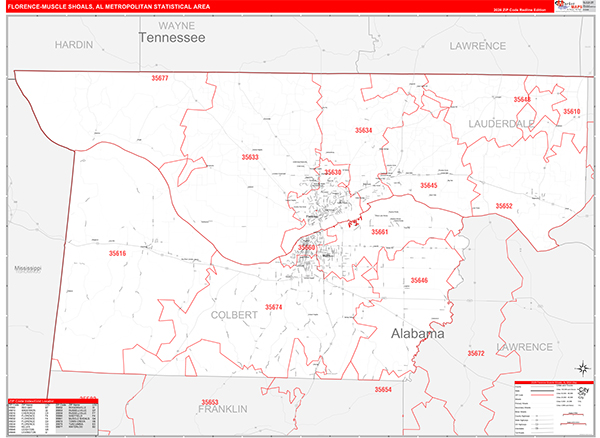 Florence-Muscle Shoals Metro Area Wall Map